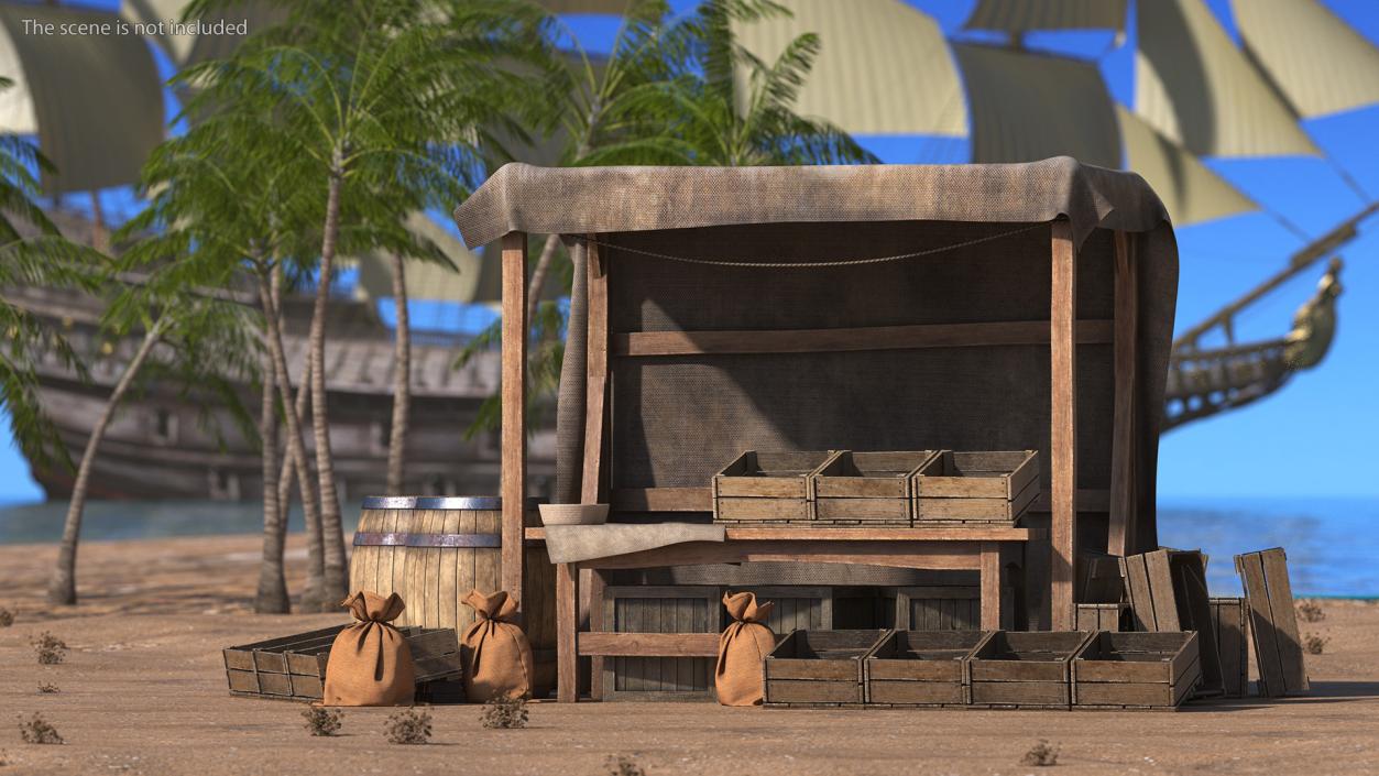 Medieval Market Stall Empty 3D