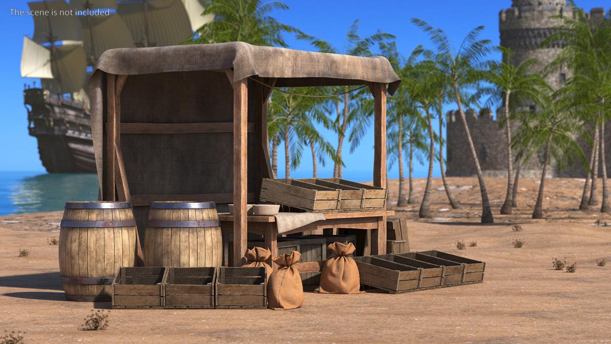 Medieval Market Stall Empty 3D