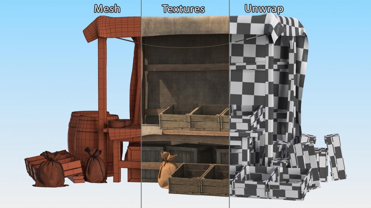 Medieval Market Stall Empty 3D