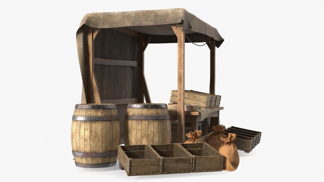 Medieval Market Stall Empty 3D