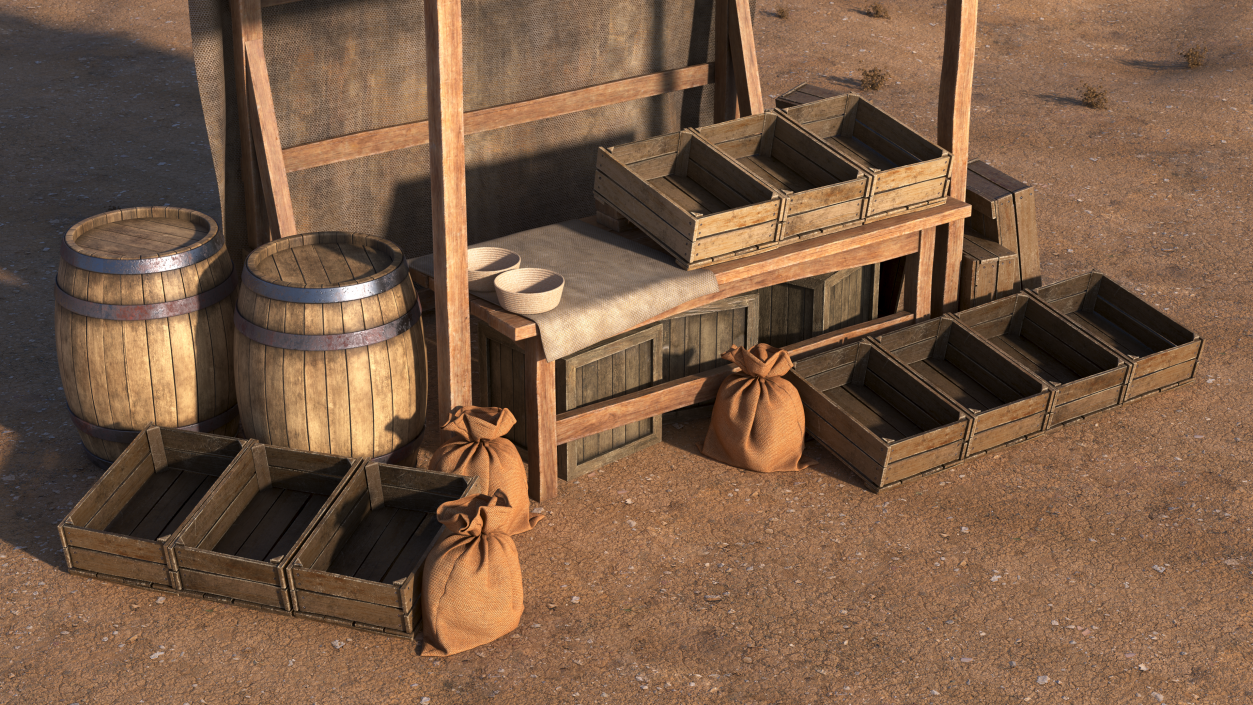 Medieval Market Stall Empty 3D