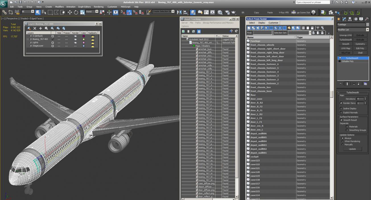 3D Boeing 767-400 with Interior Generic