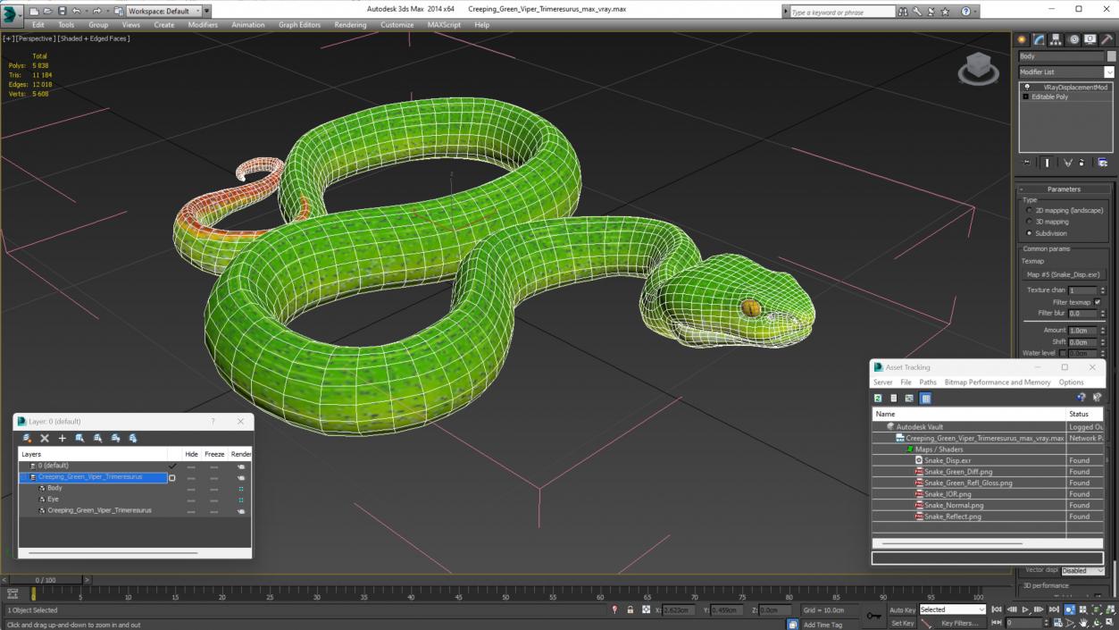 3D Creeping Green Viper Trimeresurus model