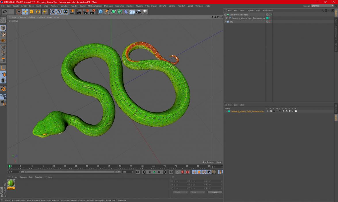 3D Creeping Green Viper Trimeresurus model