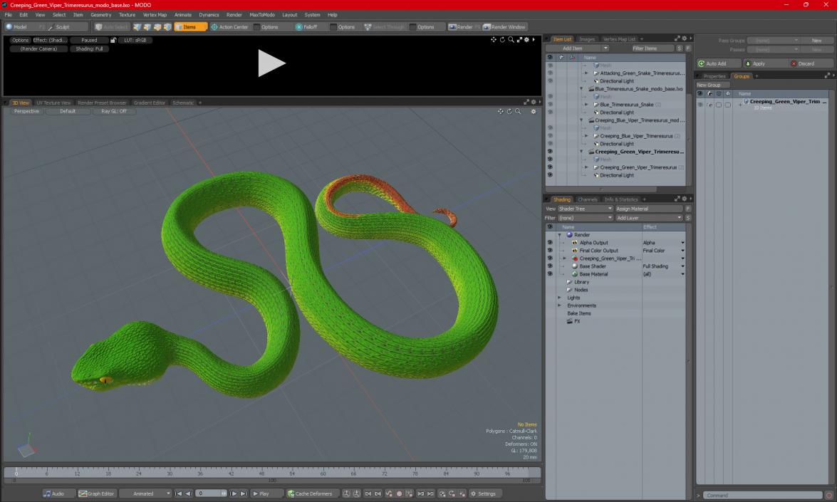 3D Creeping Green Viper Trimeresurus model