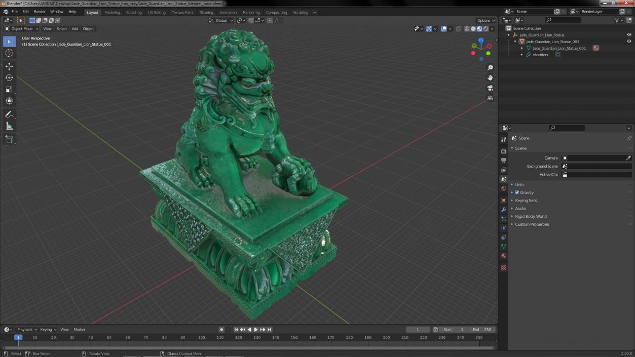 3D model Jade Guardian Lion Statue