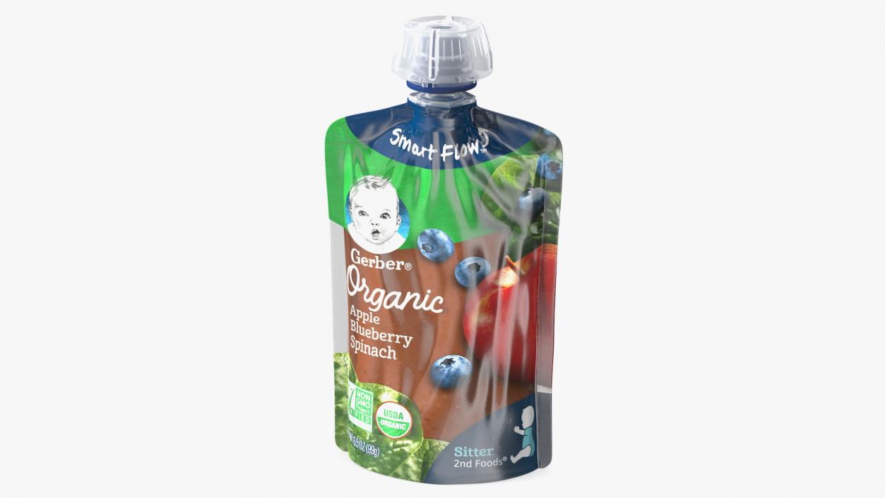 Gerber Baby Snack Pouch Apple Blueberry Spinach 3D