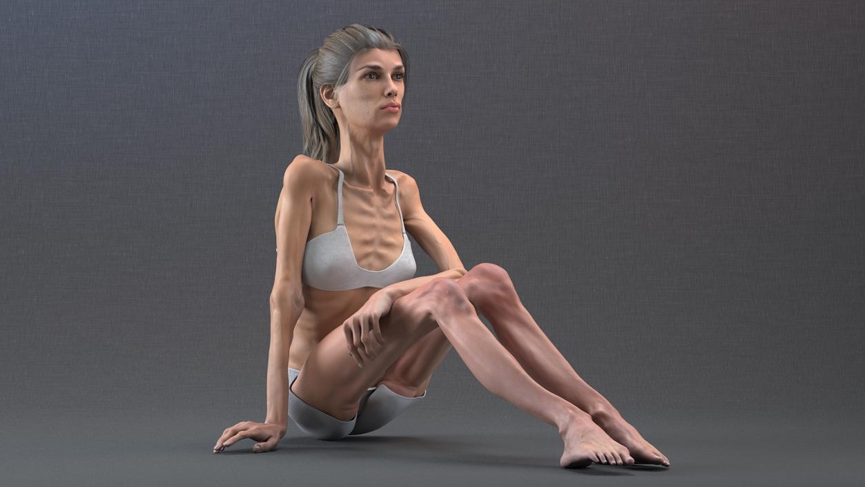 Sitting Anorexic Woman 3D