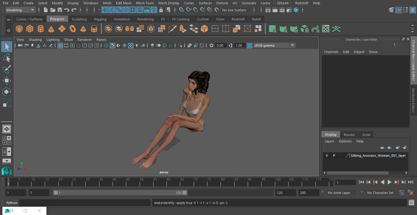 Sitting Anorexic Woman 3D