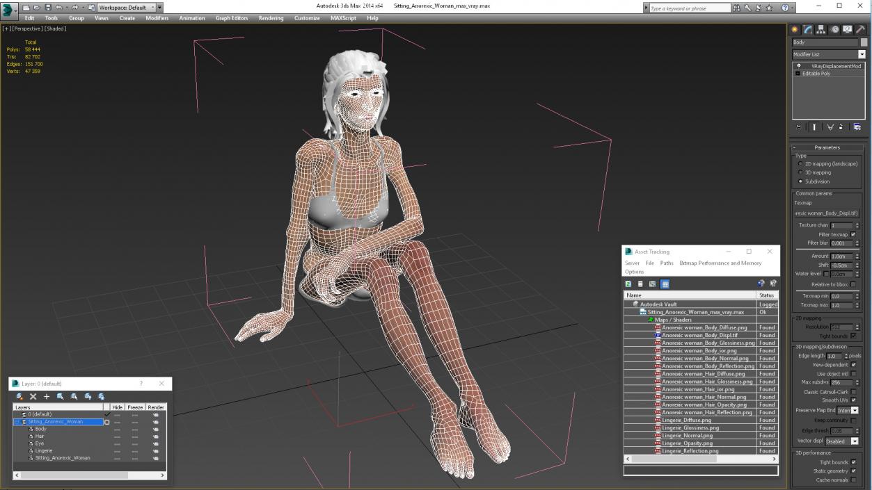 Sitting Anorexic Woman 3D