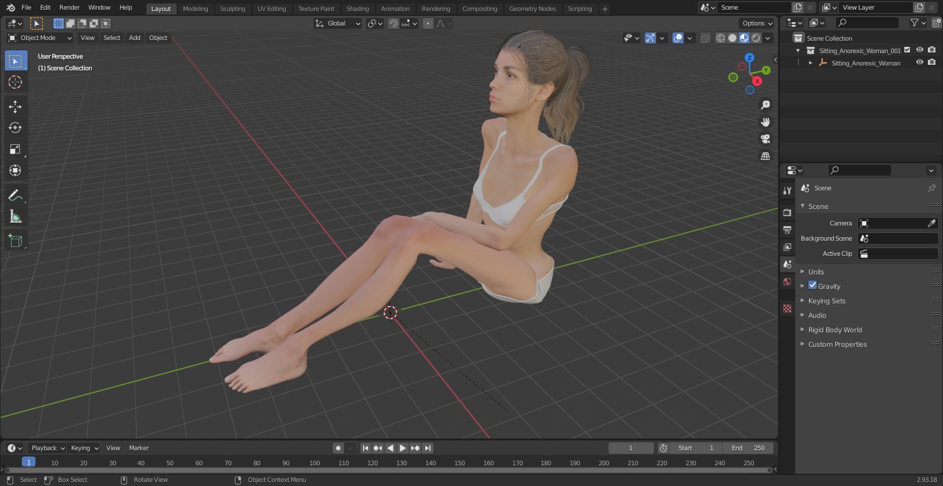 Sitting Anorexic Woman 3D