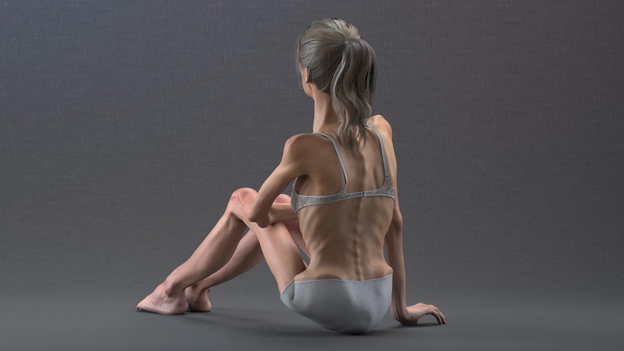 Sitting Anorexic Woman 3D