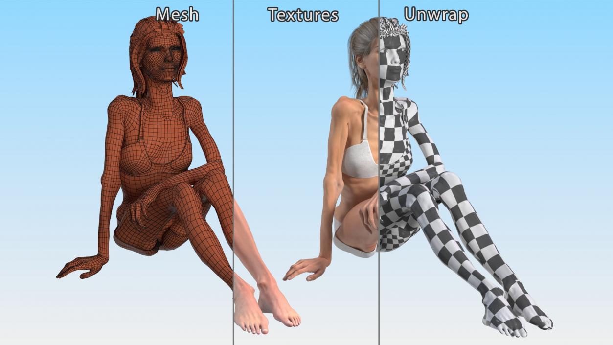 Sitting Anorexic Woman 3D