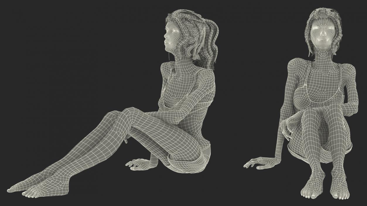 Sitting Anorexic Woman 3D