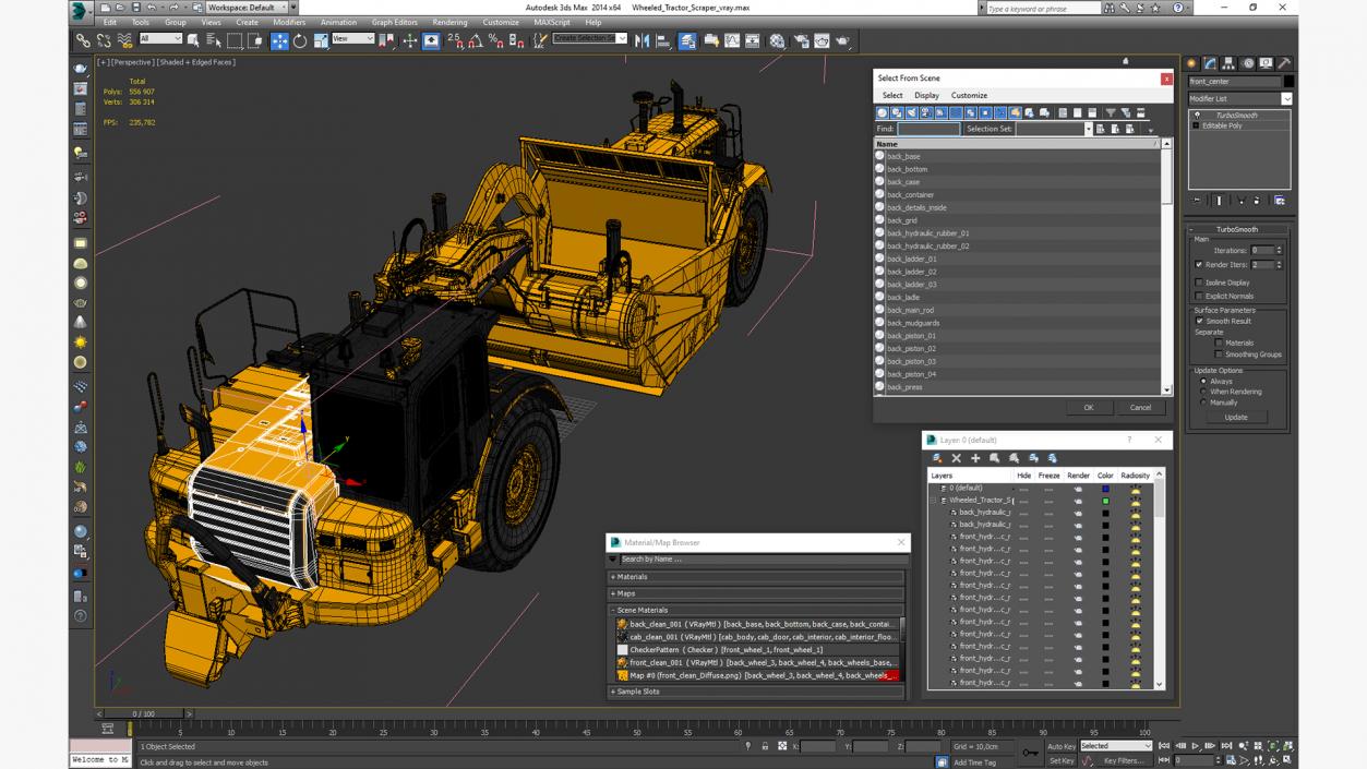 3D Wheeled Tractor Scraper model