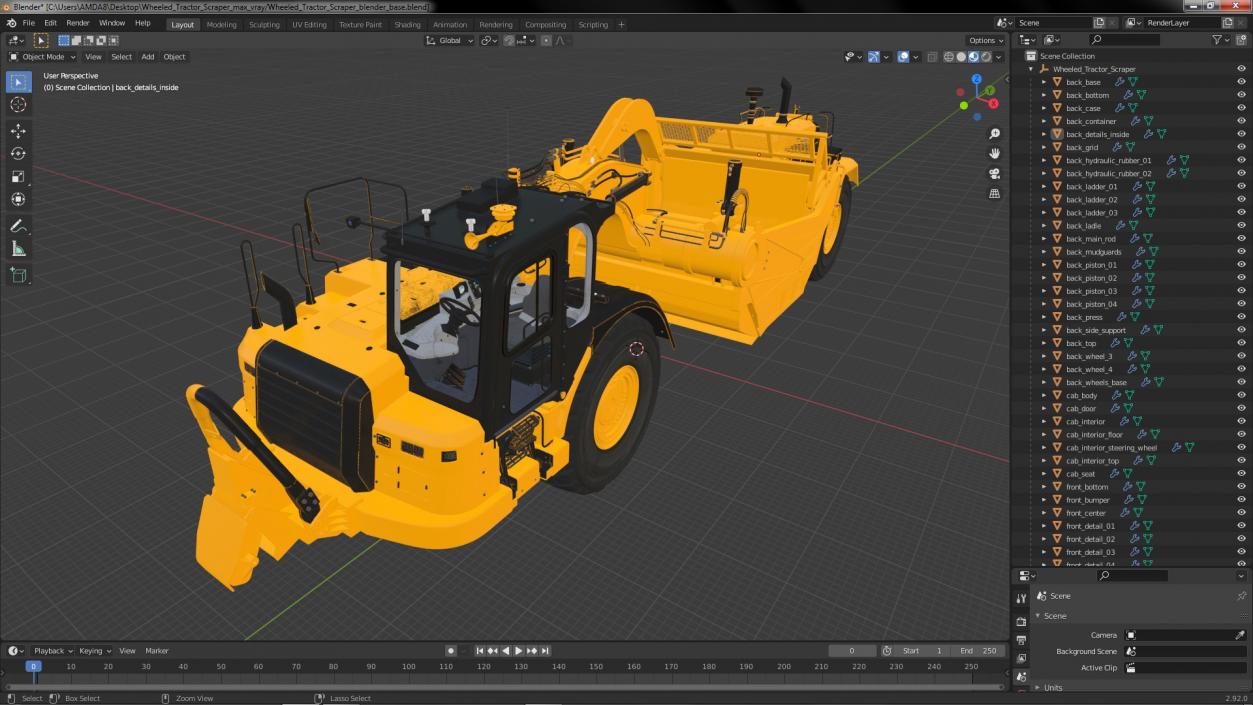 3D Wheeled Tractor Scraper model