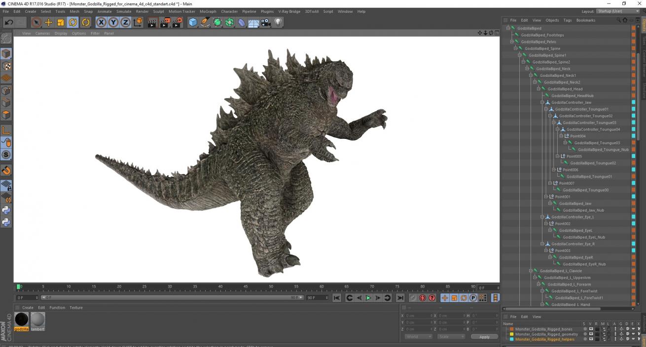 Monster Godzilla Rigged for Cinema 4D 3D