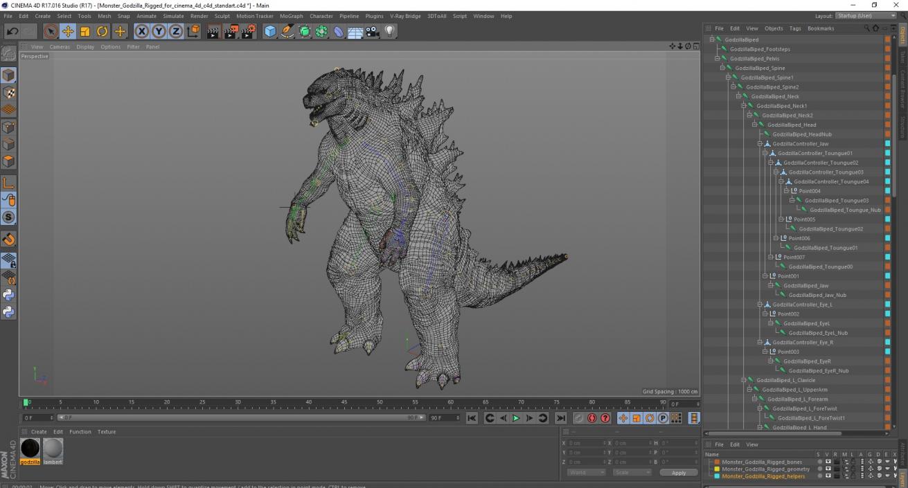 Monster Godzilla Rigged for Cinema 4D 3D