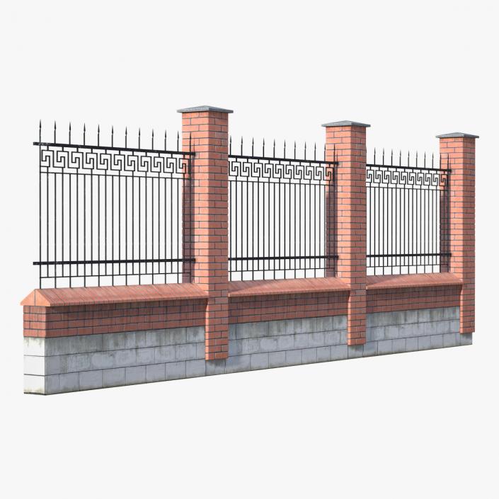 Old Brick Wall and Iron Fence 3D model