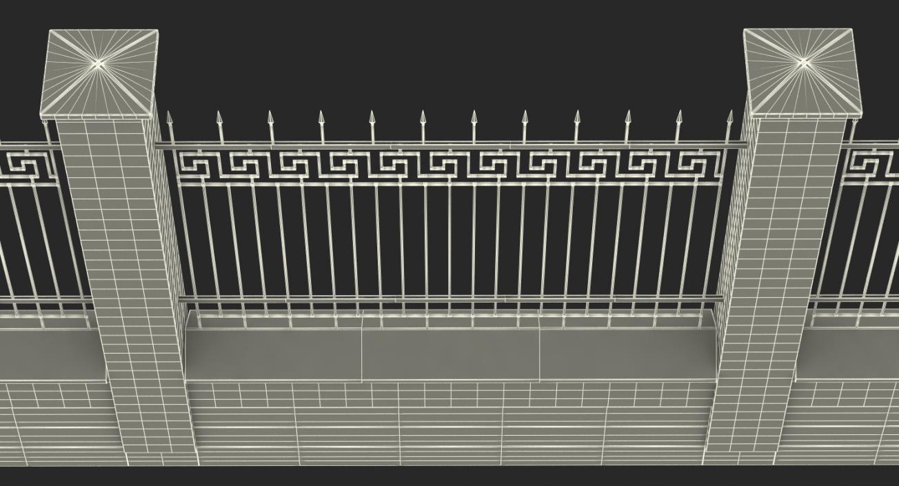 Old Brick Wall and Iron Fence 3D model