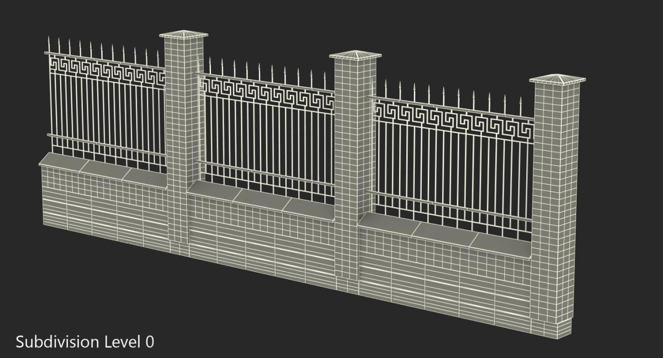 Old Brick Wall and Iron Fence 3D model