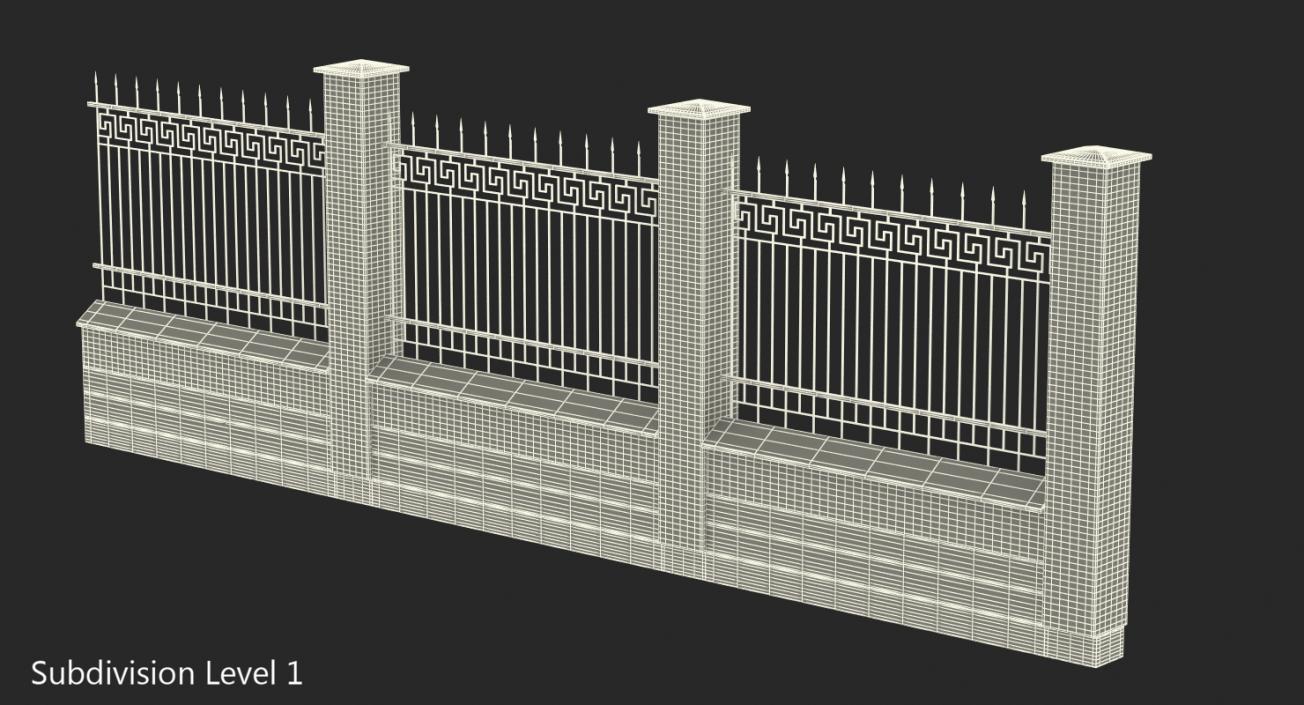 Old Brick Wall and Iron Fence 3D model