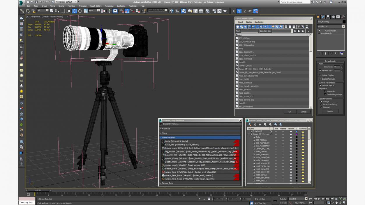 Canon EF 200 400mm Extender on Tripod 3D