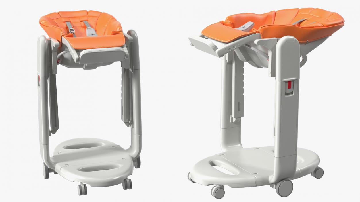 3D Baby Folding High Chair Horizontal Orange Rigged model