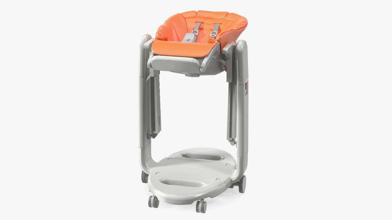 3D Baby Folding High Chair Horizontal Orange Rigged model