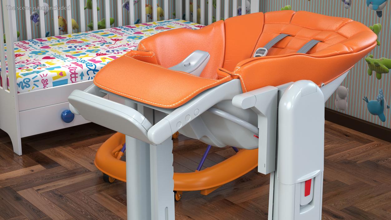 3D Baby Folding High Chair Horizontal Orange Rigged model