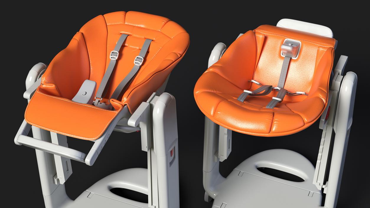 3D Baby Folding High Chair Horizontal Orange Rigged model