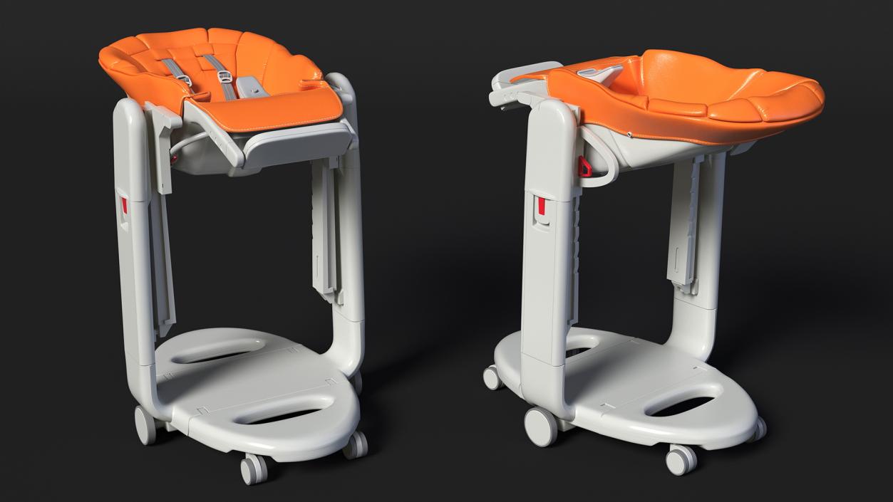 3D Baby Folding High Chair Horizontal Orange Rigged model