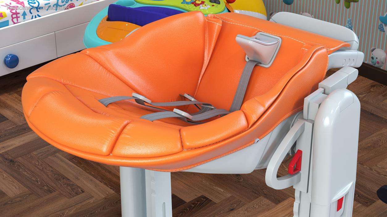 3D Baby Folding High Chair Horizontal Orange Rigged model