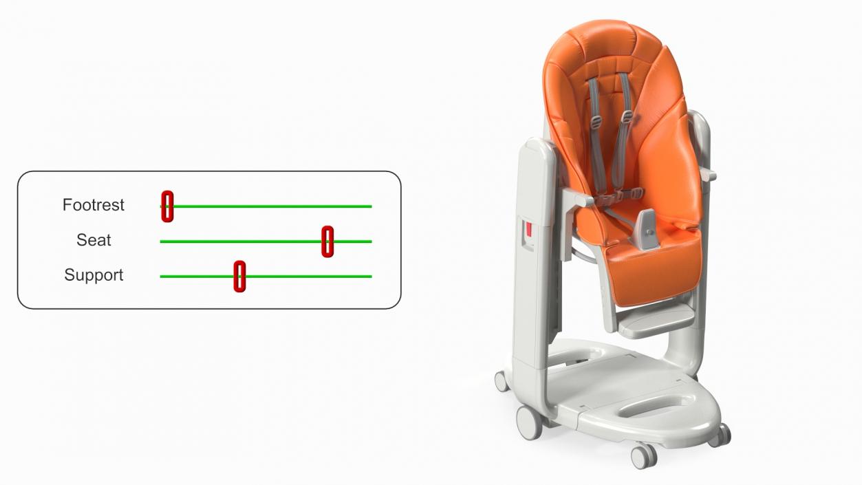 3D Baby Folding High Chair Horizontal Orange Rigged model