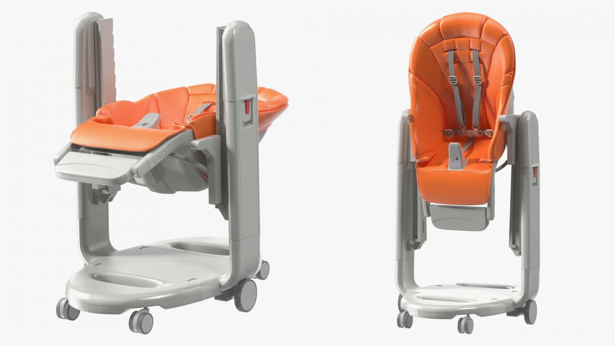 3D Baby Folding High Chair Horizontal Orange Rigged model