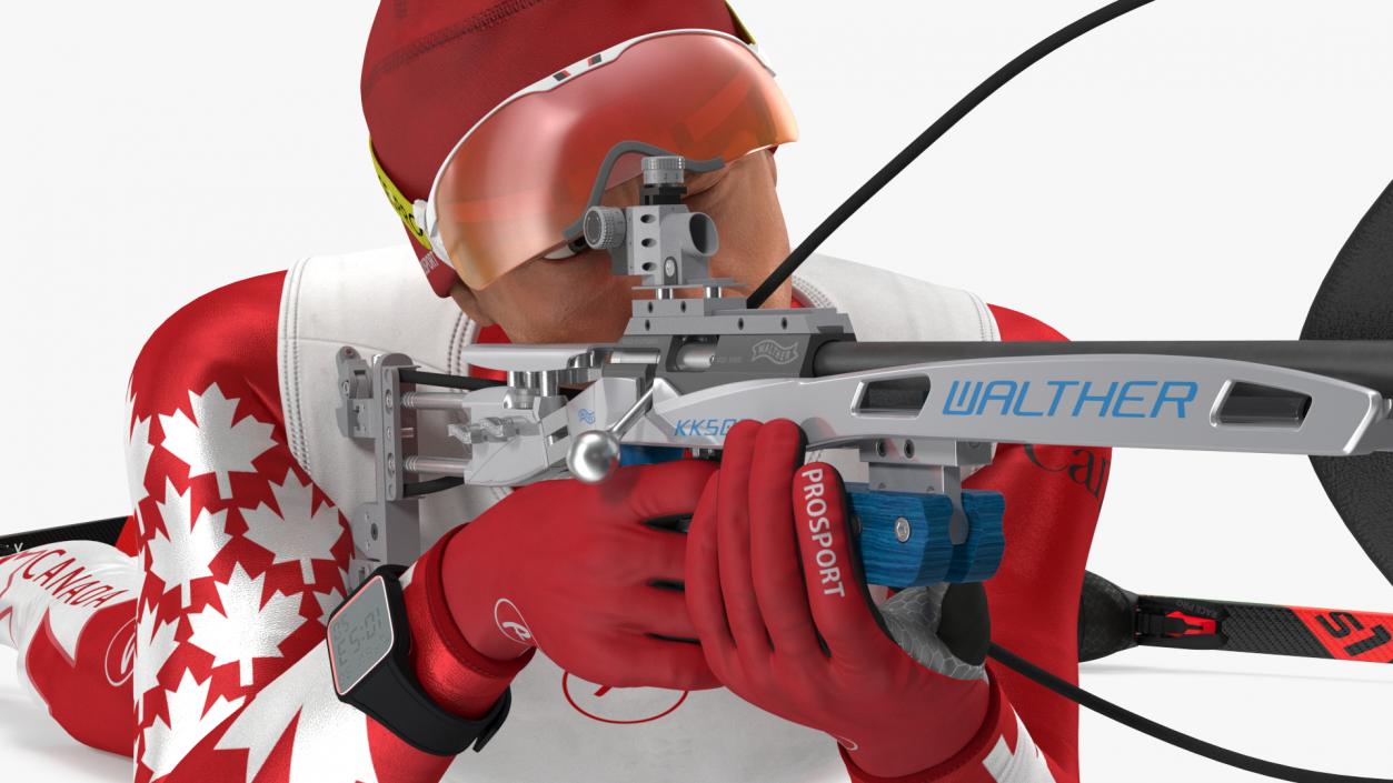 3D model Biathlete Fully Equipped Canada Team Shooting Pose