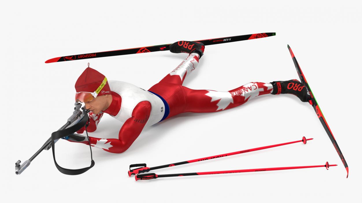 3D model Biathlete Fully Equipped Canada Team Shooting Pose