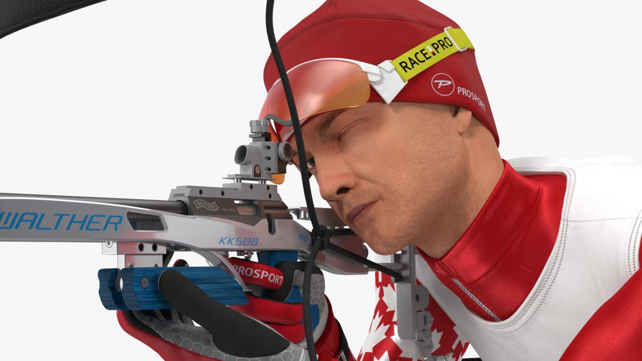 3D model Biathlete Fully Equipped Canada Team Shooting Pose