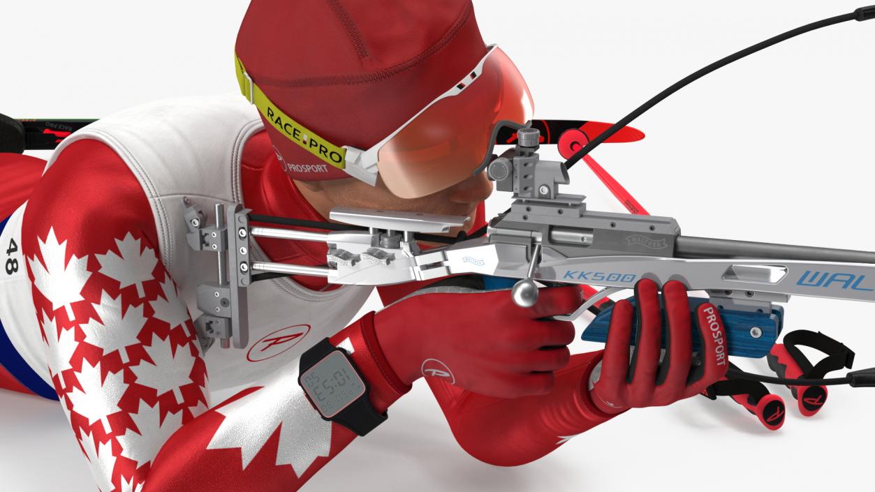 3D model Biathlete Fully Equipped Canada Team Shooting Pose