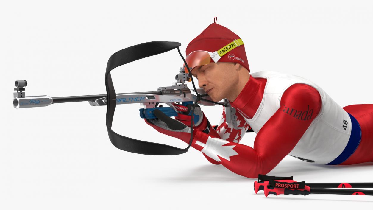 3D model Biathlete Fully Equipped Canada Team Shooting Pose