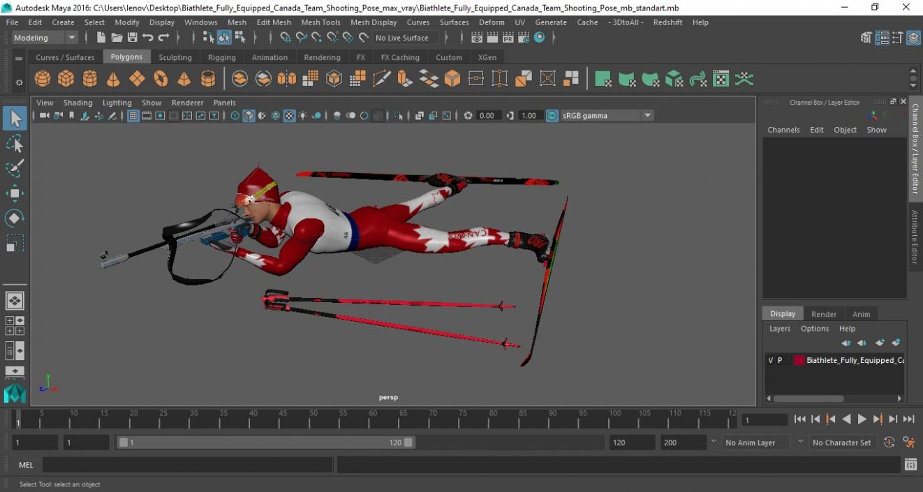 3D model Biathlete Fully Equipped Canada Team Shooting Pose