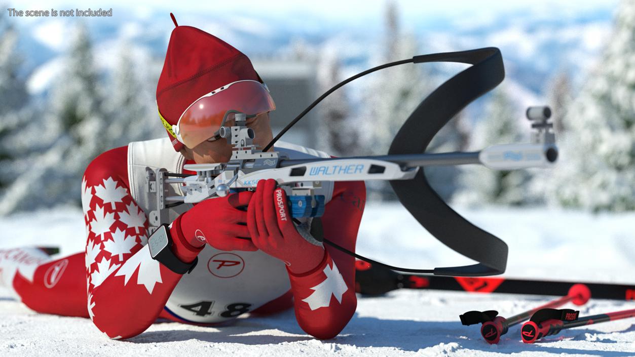 3D model Biathlete Fully Equipped Canada Team Shooting Pose