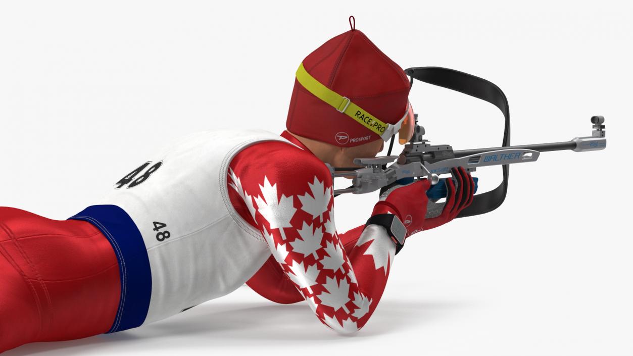 3D model Biathlete Fully Equipped Canada Team Shooting Pose