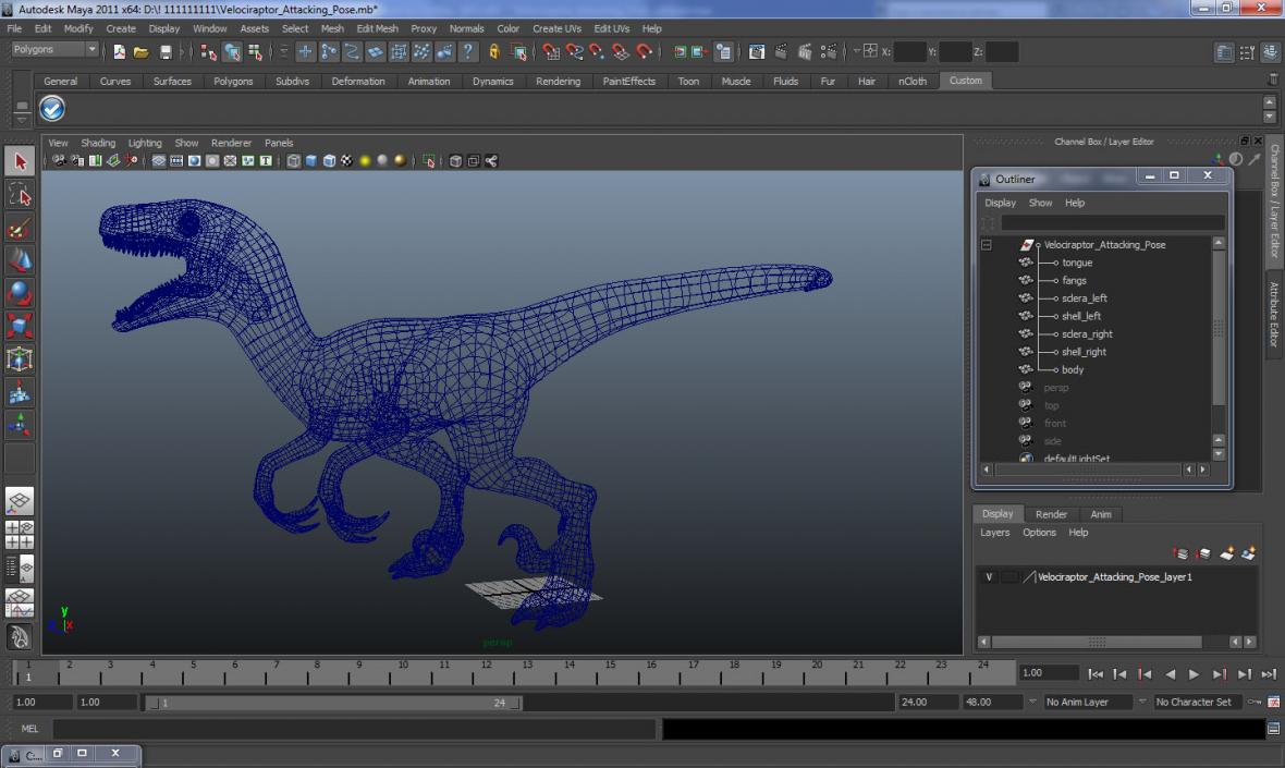 Velociraptor Attacking Pose 3D