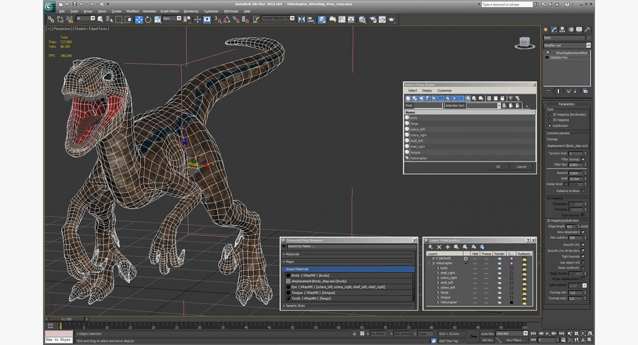 Velociraptor Attacking Pose 3D