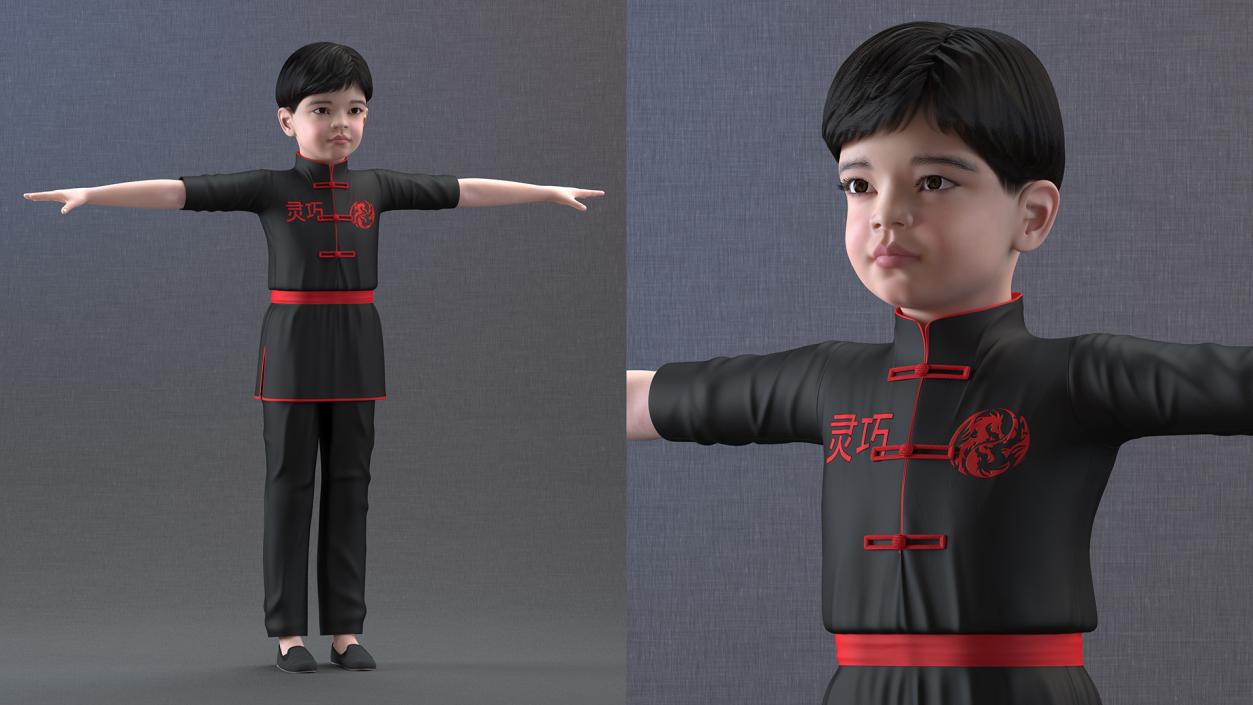 Asian Child Boy in Kimono Rigged 3D