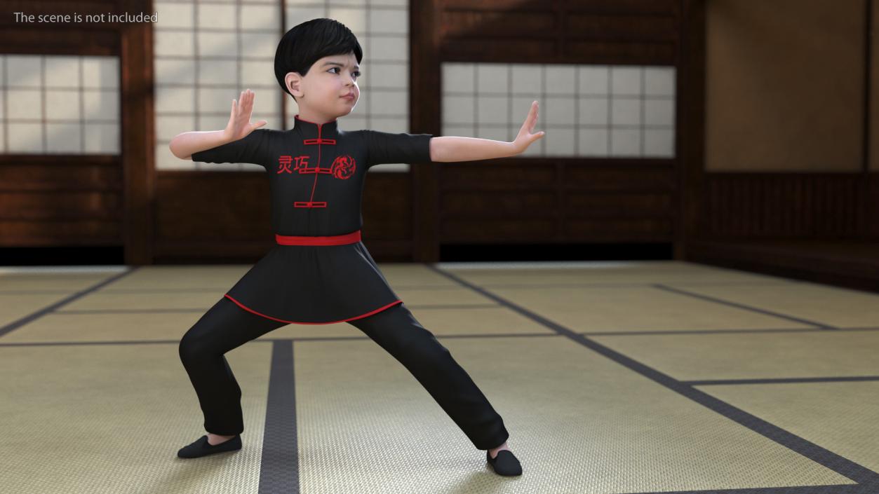 Asian Child Boy in Kimono Rigged 3D