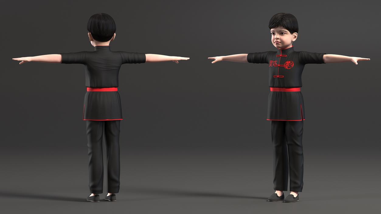 Asian Child Boy in Kimono Rigged 3D