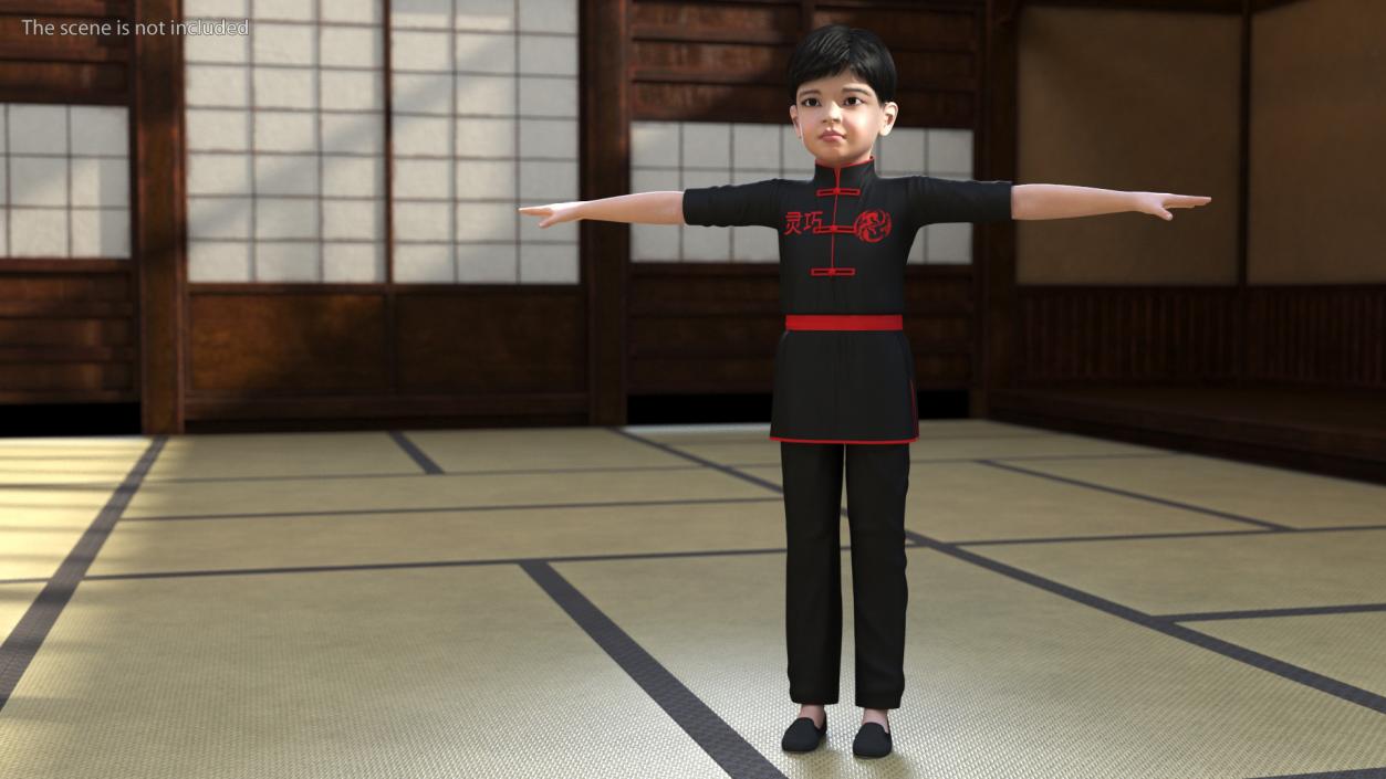 Asian Child Boy in Kimono Rigged 3D