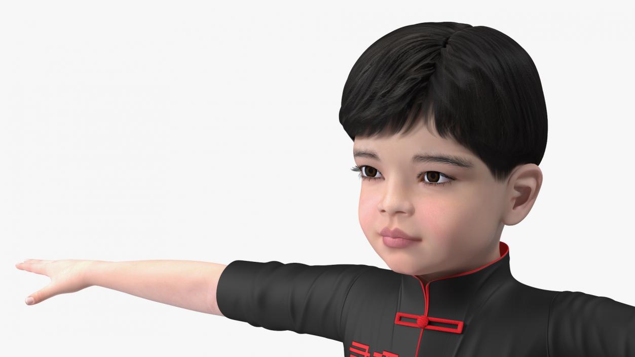 Asian Child Boy in Kimono Rigged 3D